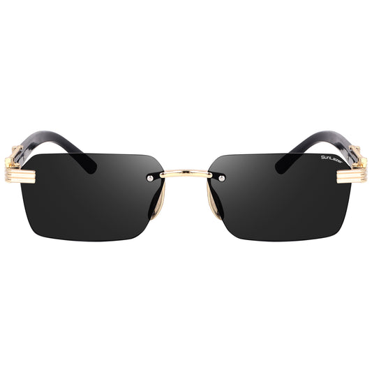 Rectangular Rimless Sunglasses with Gold Accents