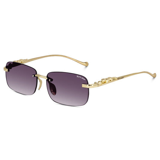 Rectangular Rimless Gold Sunglasses