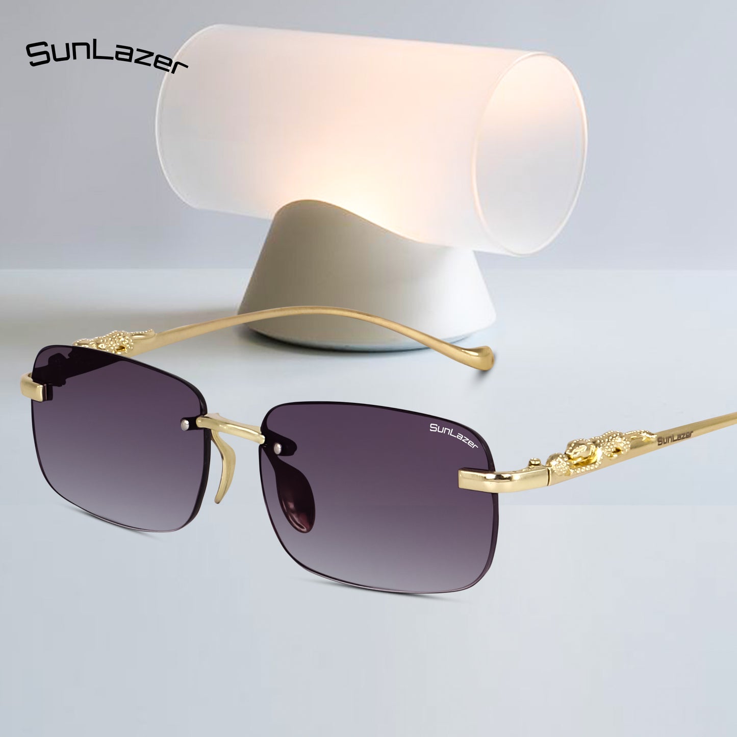 Rectangular Rimless Gold Sunglasses