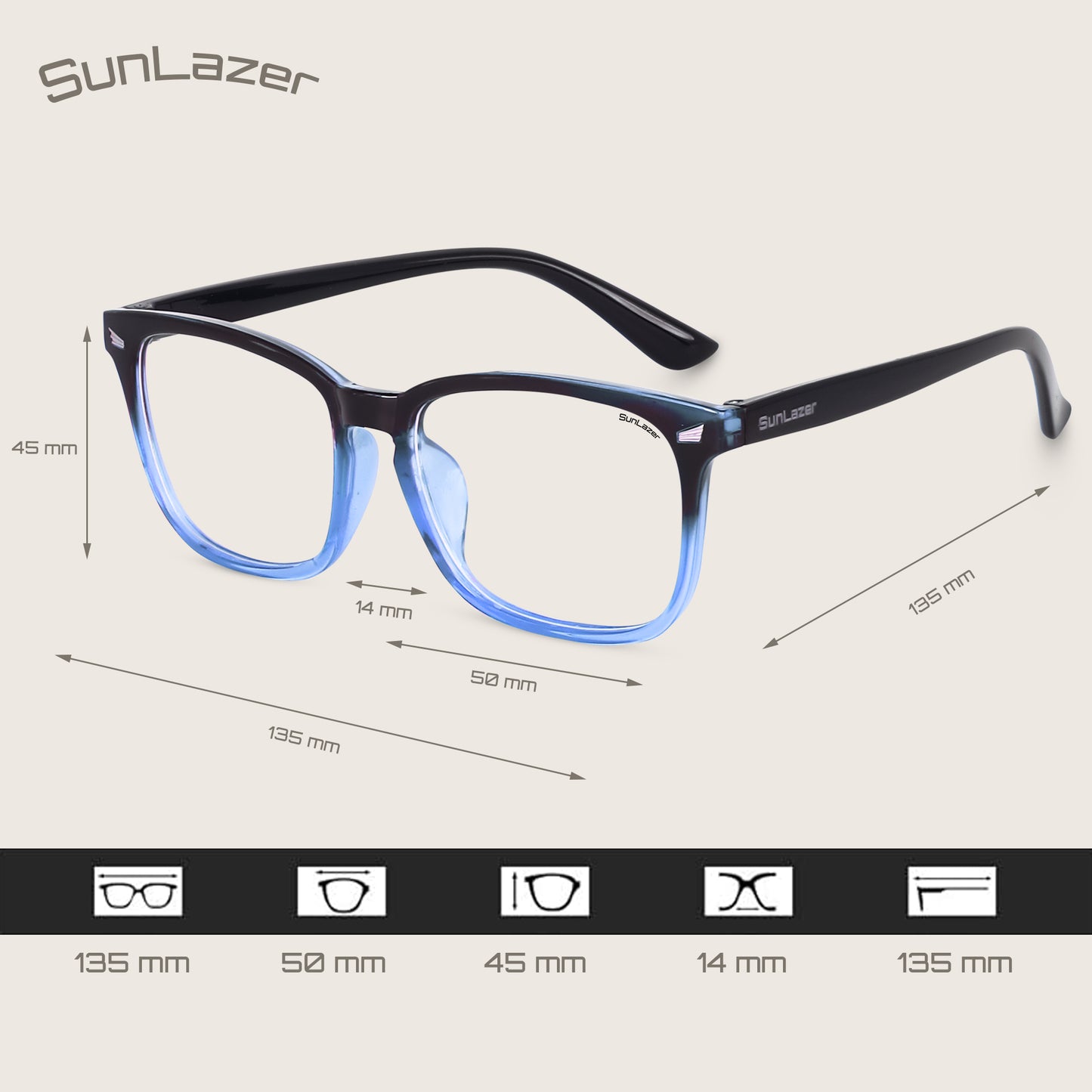 Blue & Black Gradient Square Glasses