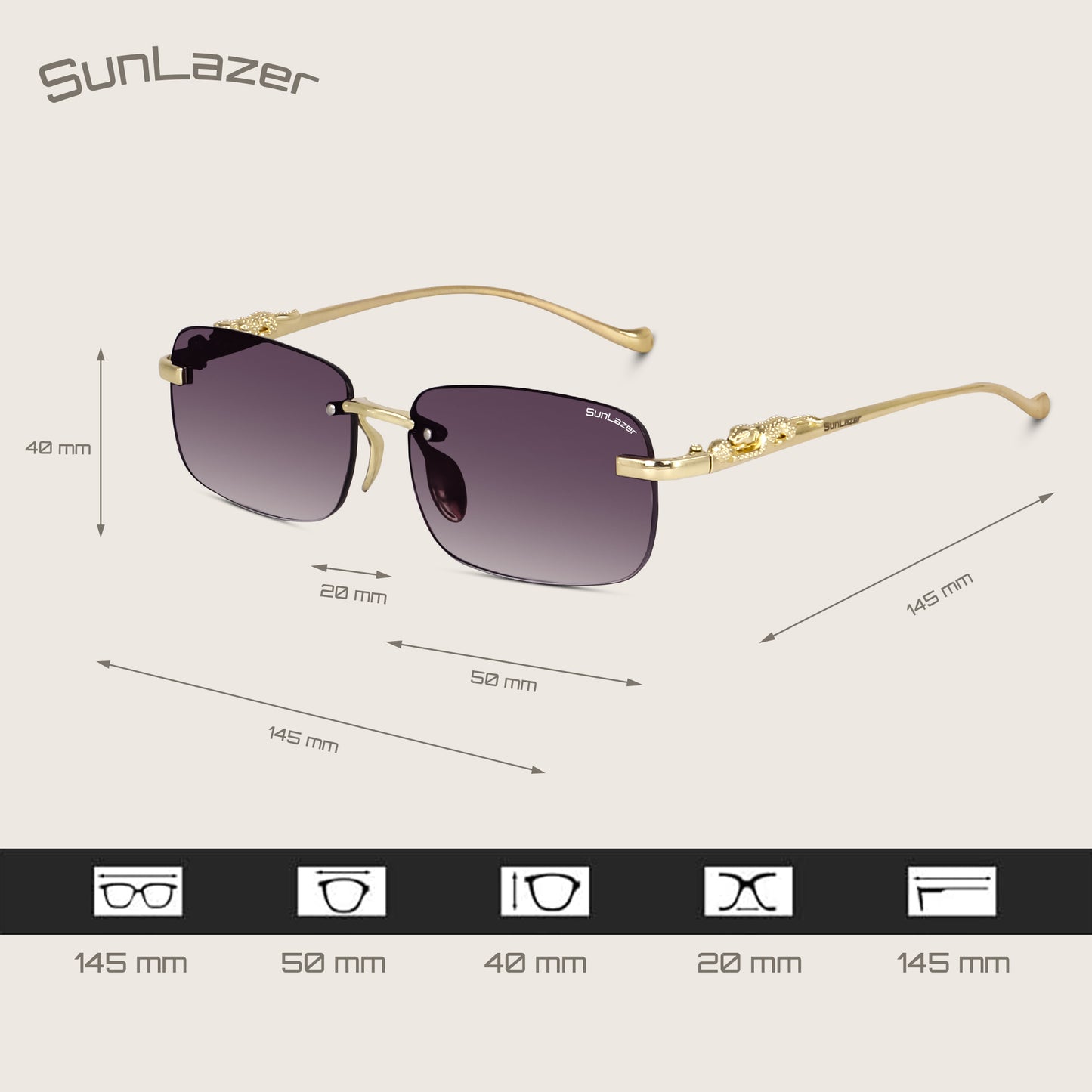 Rectangular Rimless Gold Sunglasses