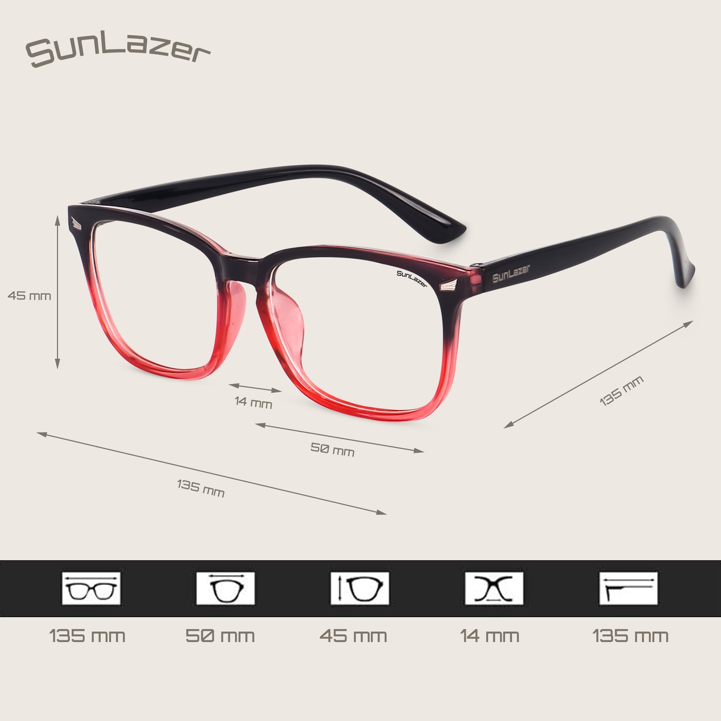 Black & Red Gradient Square Glasses