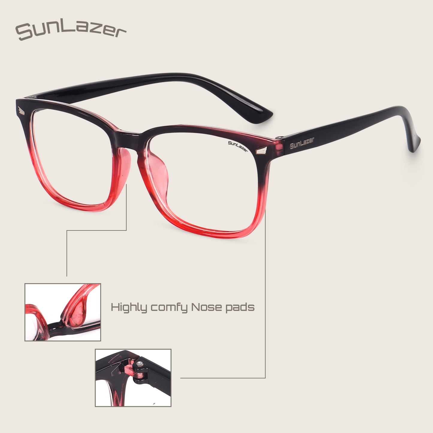 Black & Red Gradient Square Glasses