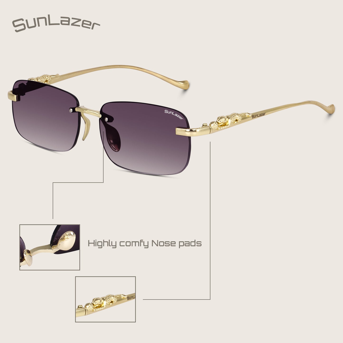 Rectangular Rimless Gold Sunglasses