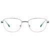 SunLazer square metal eyeglasses in silver finish with teal accents and adjustable nose pads