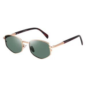 SunLazer Premium Gold Square Sunglasses with Green Lenses – Classic Metal Frame
