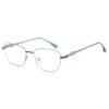 SunLazer square metal eyeglasses in silver finish with teal accents and adjustable nose pads