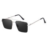 SunLazer square metal frame sunglasses with black lenses and silver arms