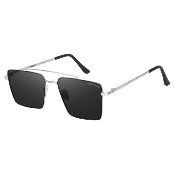 SunLazer square metal frame sunglasses with black lenses and silver arms