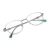 SunLazer square metal eyeglasses in silver finish with teal accents and adjustable nose pads