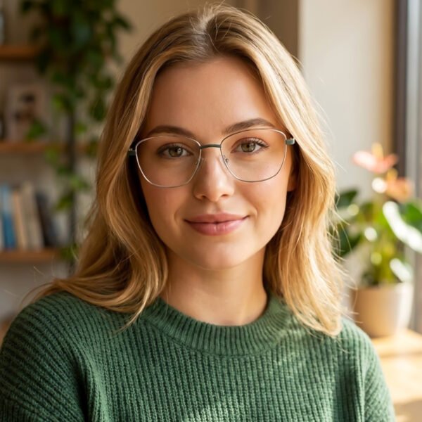 SunLazer square metal eyeglasses in silver finish with teal accents and adjustable nose pads