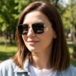 SunLazer square metal frame sunglasses with black lenses and silver arms