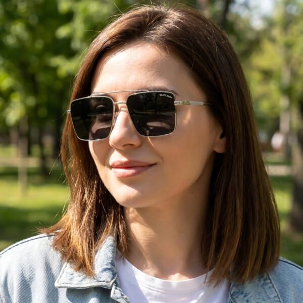 SunLazer square metal frame sunglasses with black lenses and silver arms