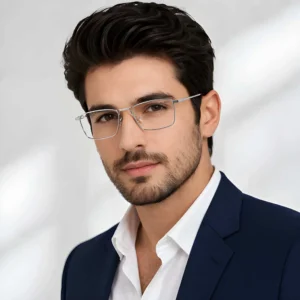 Premium silver Rectangular Sunglasses – Slim Metal Frame with clear Lenses