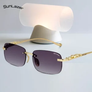 Luxury Rimless Gradient Sunglasses with Gold Frame