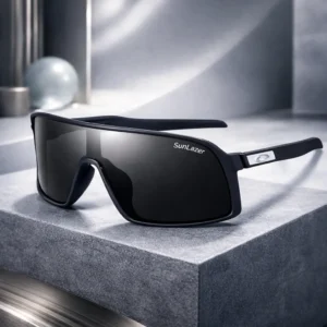 SunLazer UltraShield Pro Sports Sunglasses for Men & Women | Wraparound UV400 Black Lens | Lightweight Matte Frame