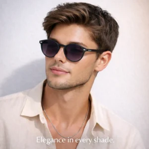 Classic Round Brown Sunglasses with Purple Gradient Lenses Lightweight