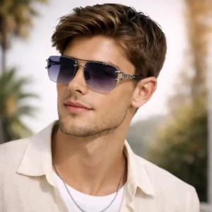 Diamond Rimless Square Sunglasses with Gradient Lens – Premium Luxury Frame