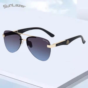 Elite Rimless Aviator Sunglasses for Men & Women – Gold Metal Frame with Gradient UV400 Lenses & Comfort Nose Pads