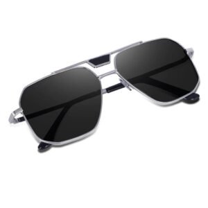 Premium Square Sunglasses for Men & Women | UV400 Protection | Black Lens | Lightweight Metal Frame