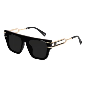 SunLazer Elite Mens Black & Gold Square Oversized Sunglasses - Anti-Reflective