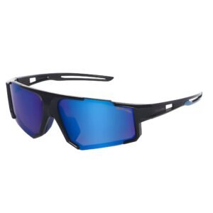 SunLazer blue black Sports Sunglasses for Men – UV400 Protection, Polarized Blue Mirror Lens, Lightweight Wraparound Cycling, Running & Driving Eyewear