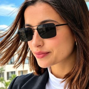 SunLazer Eyewear Black Square Frame Sunglasses for Men & Women | Stylish Lightweight Metal Frame | Dark Tinted Lenses | Modern Fashion Eyewear Black 8046